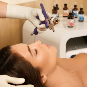 Bio oxidation therapy. Woman in the beauty salon during rejuvenation procedure.