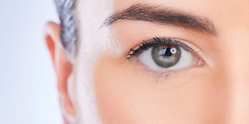 Closeup, portrait and woman with skincare, cosmetics and dermatology against a studio background. F.